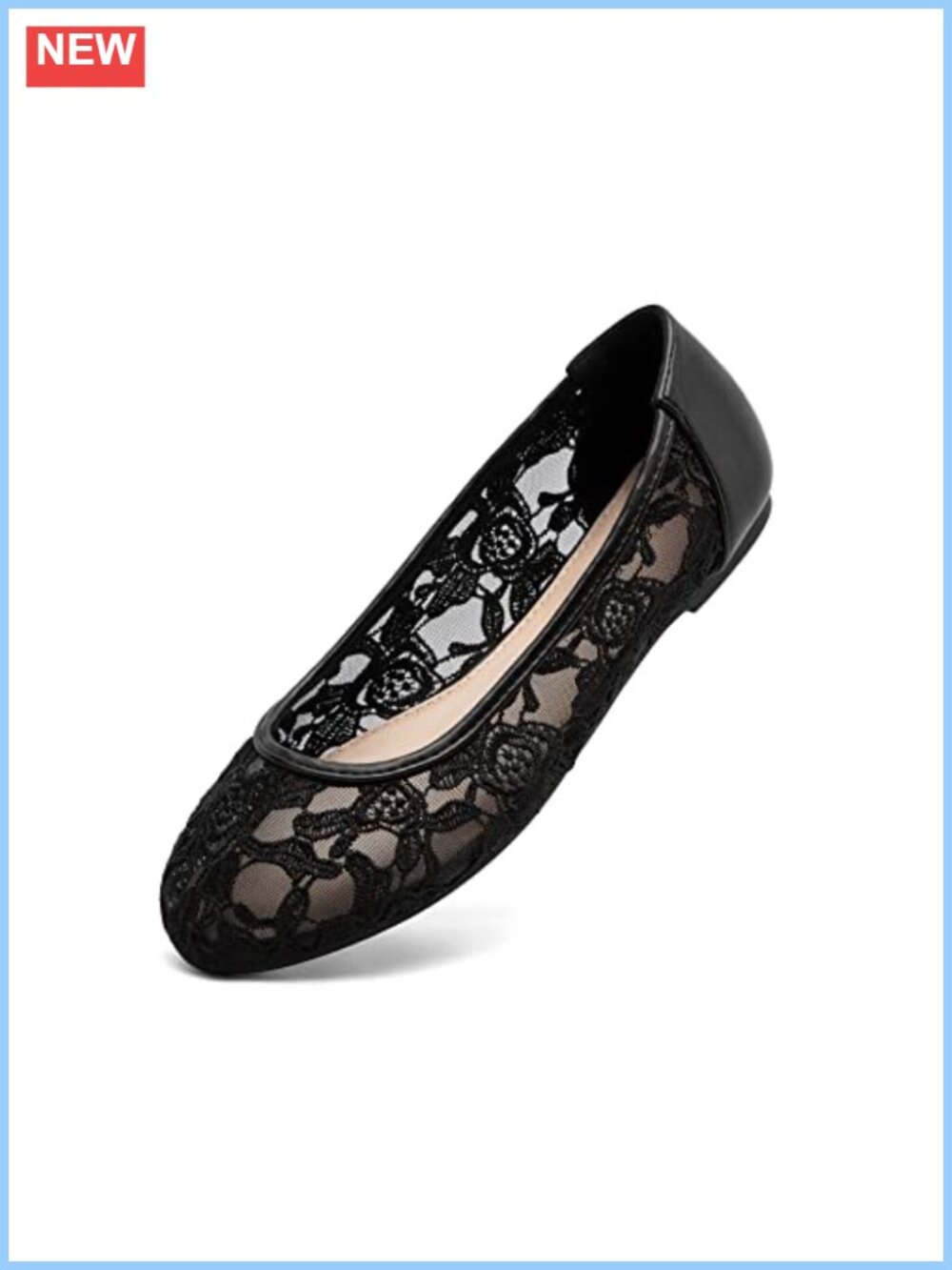 Greatonu Women's Ballet Flats Round Toe Slip On Lace Ballerina Comfortable